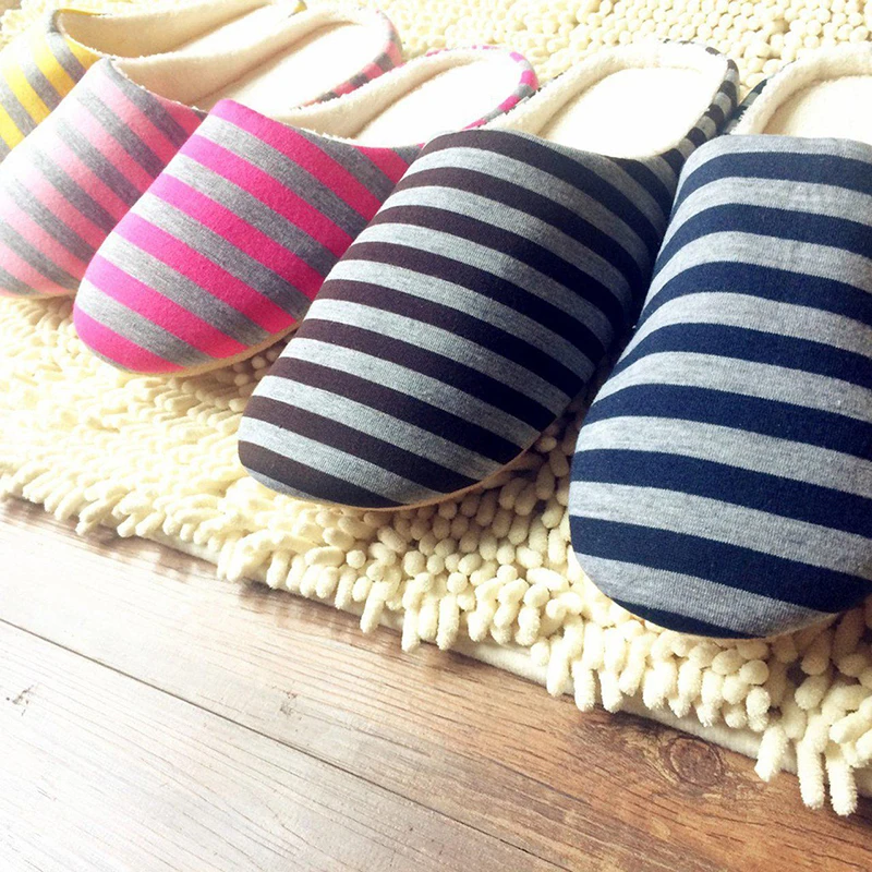 soft striped indoor mute cotton slippers for women house shoes non slip slippers warm plush unisex home floor slipper comfortab free global shipping