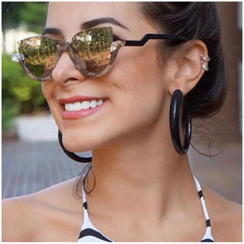 Женские солнцезащитные очки в ретро стиле без оправы кошачий глаз женские с