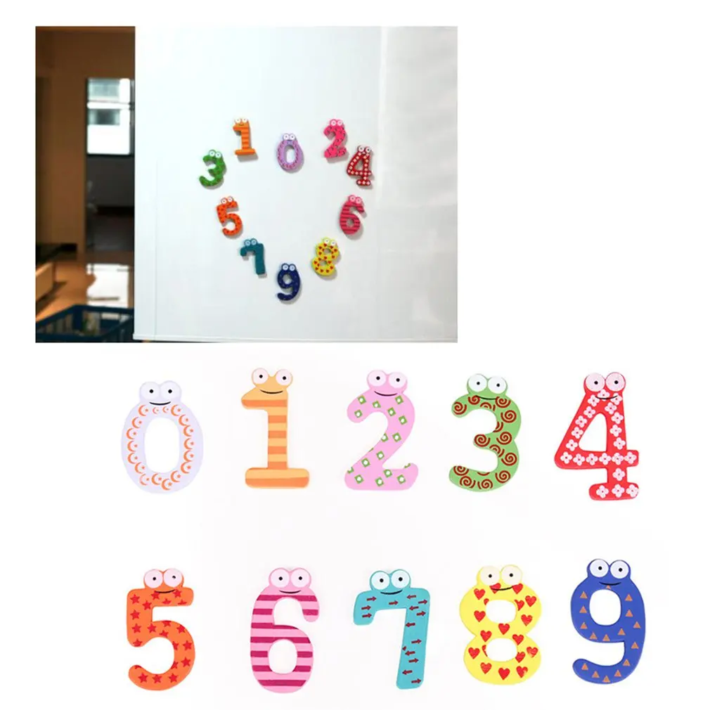 

Digital Refrigerator Stickers Wooden Cartoon Stickers Baby Cognitive Digital Symbol Letter Stickers 15Pcs