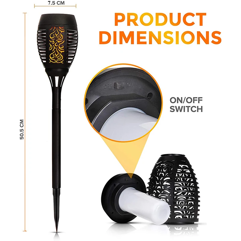 Светодиодный светильник с пламенем на солнечной батарее мигающий