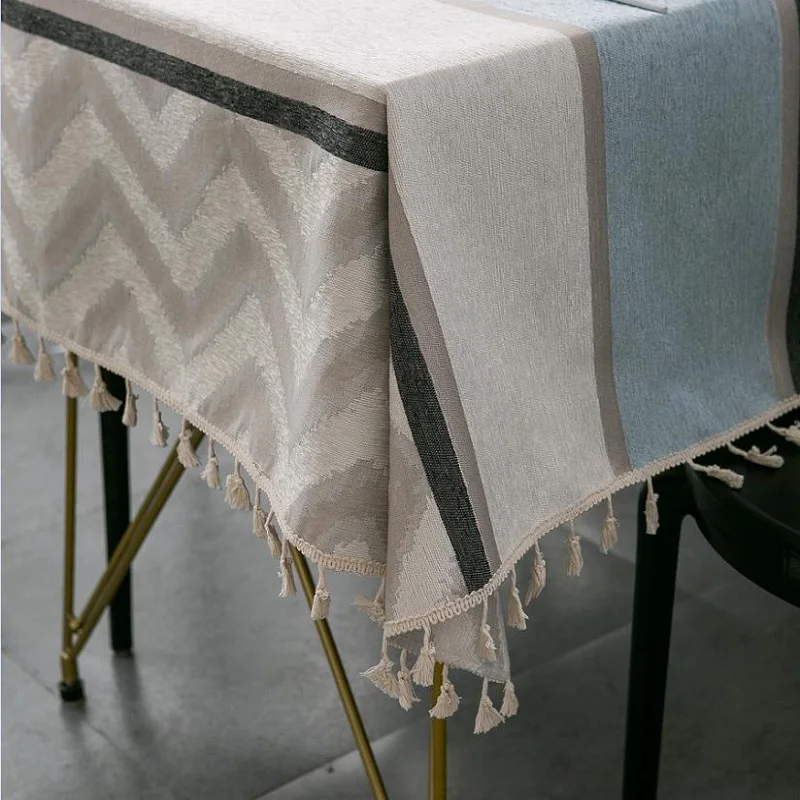 

American style chenille striped tablecloth with tassel decoration rectangular kitchen dining table cover coffee table cloth
