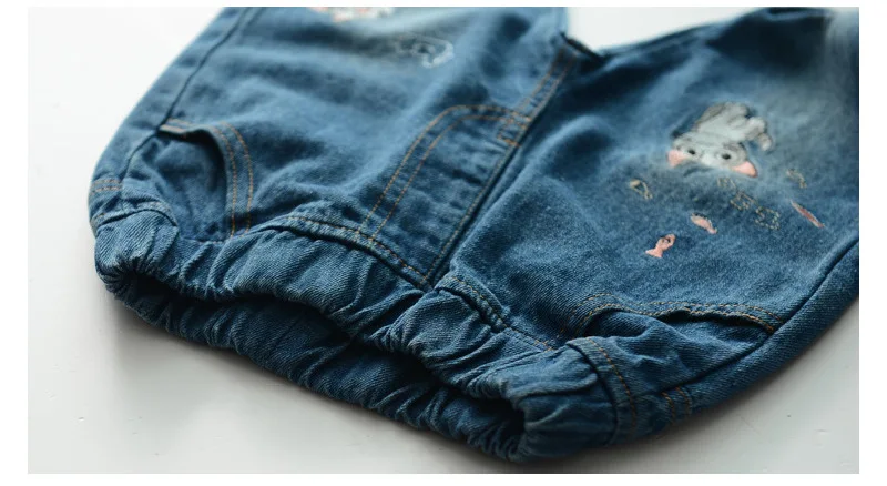 

Baby Girls Jeans Cat Print Jeans Pants For Girls Elastic Waist Kids Jeans Autumn Children Clothes