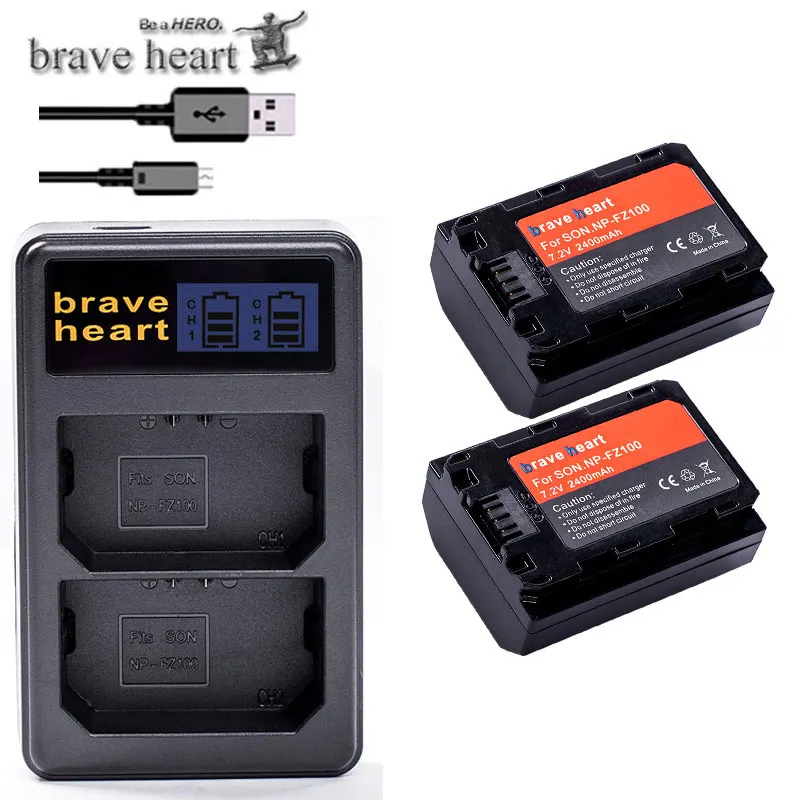 charger and 2battery 3 шт. 2000 мАч NP FZ100 NP-FZ100 батареи+ ЖК-зарядное устройство для sony NP FZ100 батарея sony A9, A7R III, A7 III DSLR камеры - Цвет: charger and 2battery