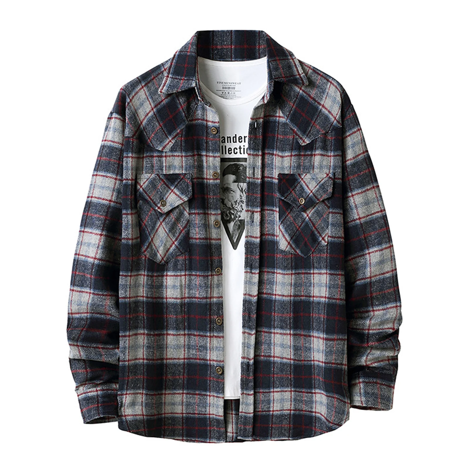 

3 Colors Men Winter Warm Casual Long Sleeve Shirt Coat Fashion Plaid Lapel Button Flannel Jacket with Pockets Plus Size Outfits