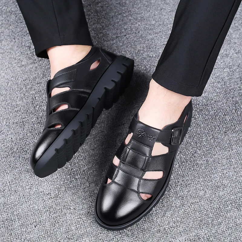 

Men Sandals Genuine Leather Shoes Men Outdoor Casual Men Leather Sandals For Men Beach Shoes Roman Shoes Plus Size 38-46