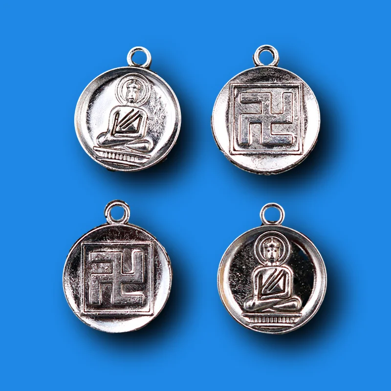 10 шт посеребренные тибетский буддизм Шакьямуни Свастика персонажа амулет