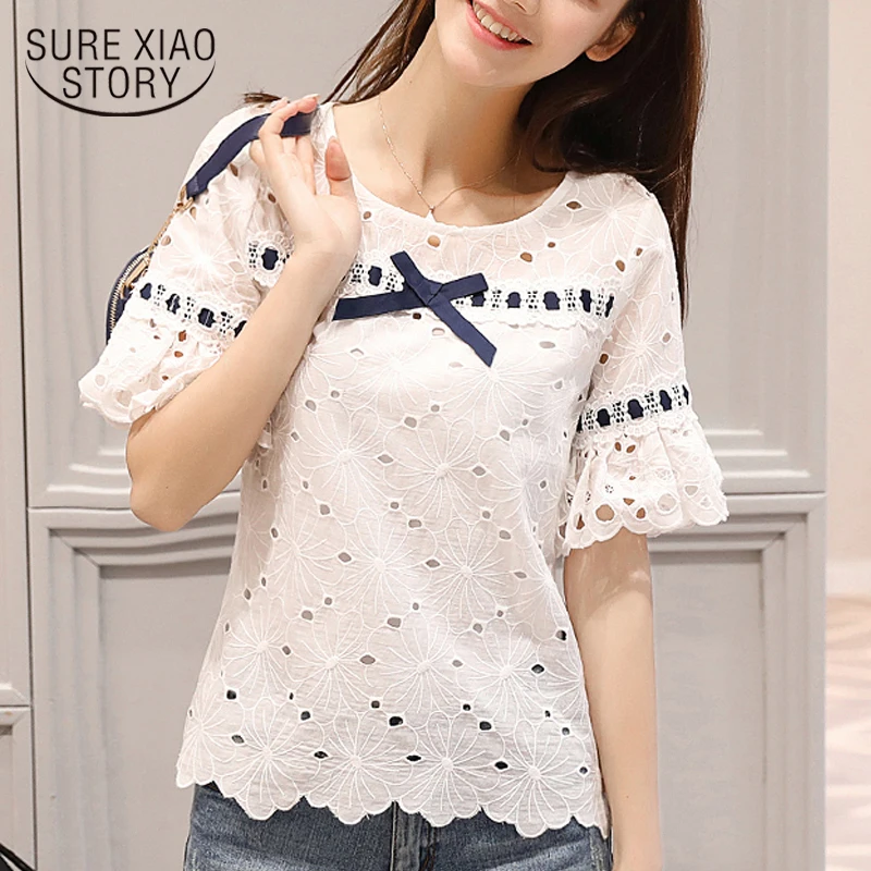 Летом полые блузка рубашка женщины топы и блузки моды причинной женщин короткие