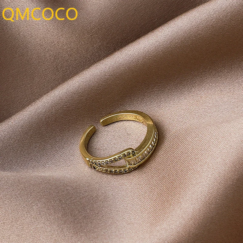 

QMCOCO 2021 Minimalist 925 Silver Zircon Round Geometric Ring For Fashion Fine Women Jewelry Accessories Simple Gifts