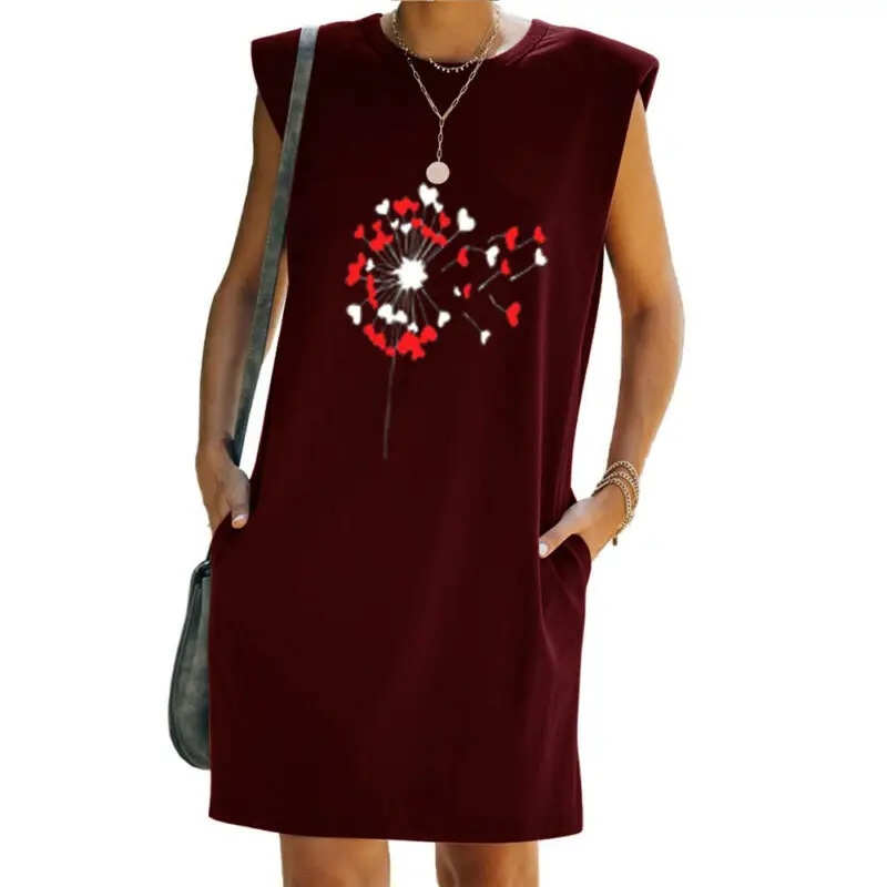 

Women Basic Summer Sleeveless Mini Dress Ladies Holiday Sundress Casual Shirt Dresses All Match Mujee Vestidos Loose Printed