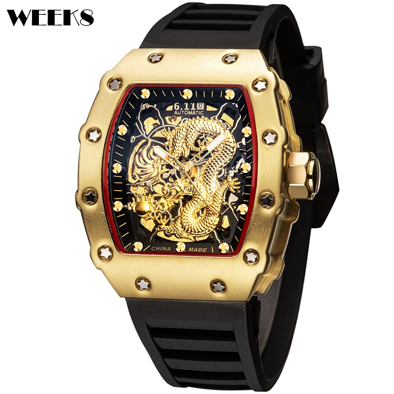 

Luxury Automatic Mechanical Watch Famous Top Brand Men Hip Hop Mens Dragon Watches Male Tonneau Clock Hombre Relogio Masculino