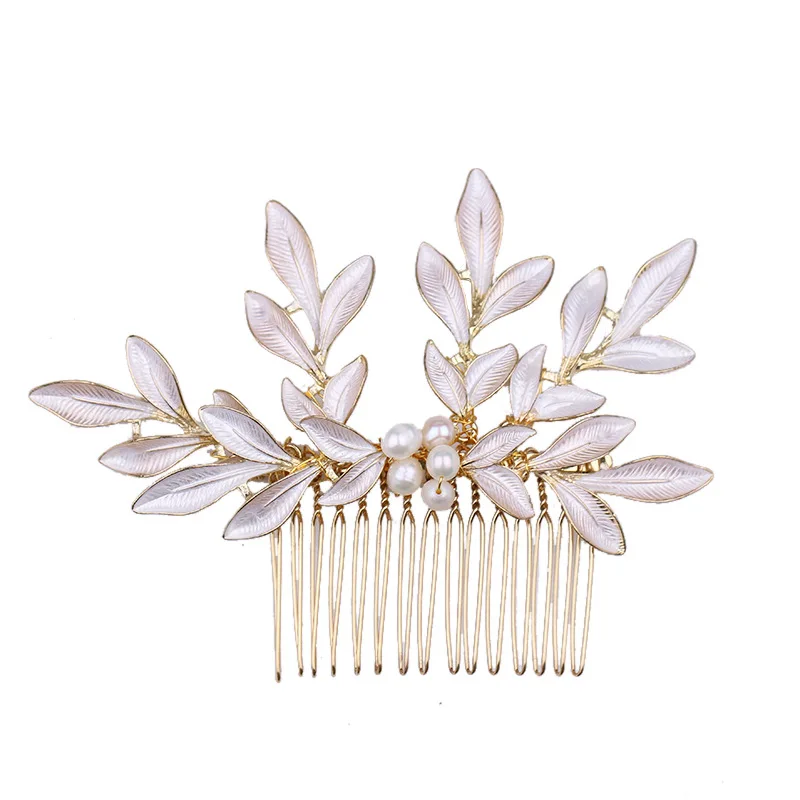 Alloy leaf shape insert comb freshwater pearl hair wedding dress accessories photo studio retro shooting bridal | Свадьбы и