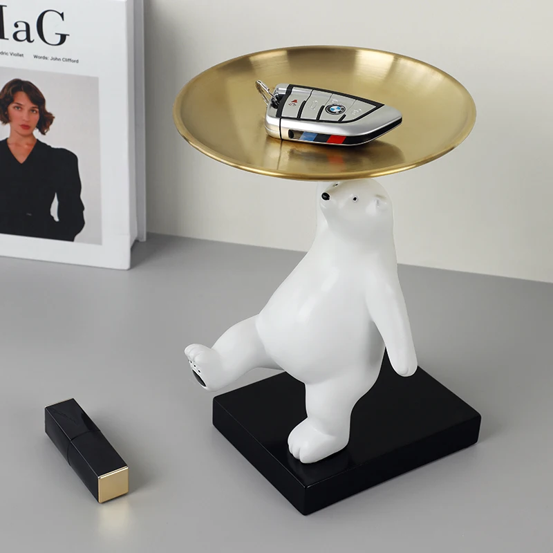 

Resin Crafts Polar Bear Statue Decorative Tray Living Room Decoration Nordic Sculpture Home Decoration Accessories