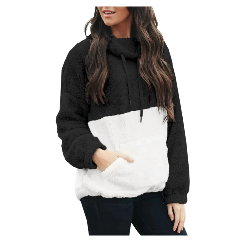 Женский лоскутный Джемпер со шнурком на шее и карманом свободная толстовка с