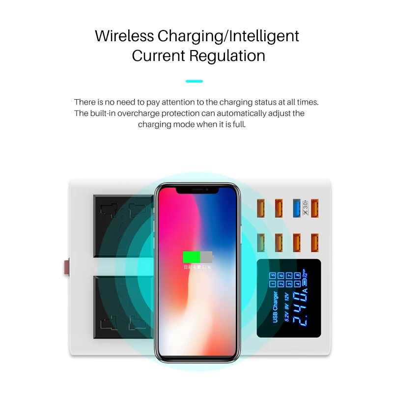 QC3.0 быстрое зарядное устройство беспроводное 8 портов USB зарядное устройство смарт универсальное для iphone X 7 samsung S10 Xiaomi настольная розетка адаптер концентратор