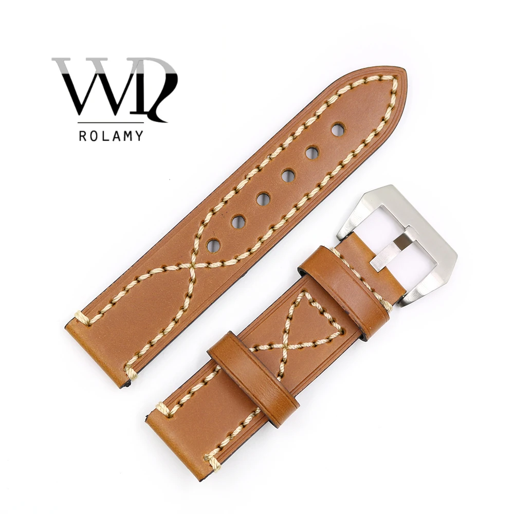 

Rolamy Watch Band 20 22 24 26mm Leather Strap For Tag CARRERA Omega Montblanc Panerai Daytona Submariner Tissot Watchbands Strap