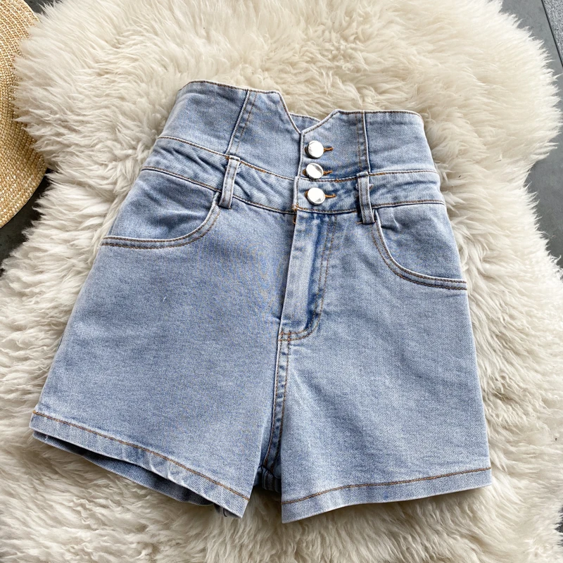 

Spring Sexy High Waist Jeans Shorts Women Fashion Loose Button Skinny Denim Shorts Female Streetwear Black Hot Pants Tide G1214