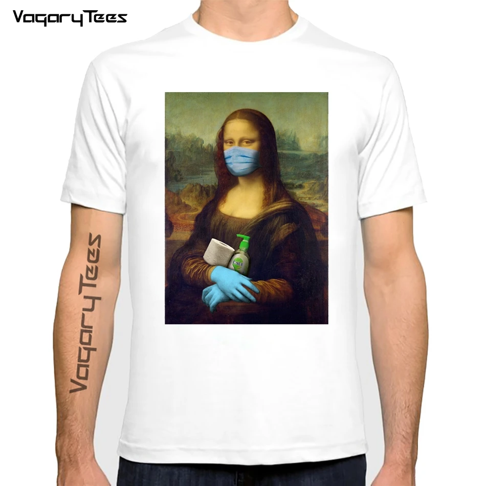 

Summer T-Shirt men 2020 Mona Lisa Funny Monalisa Mask Tshirt O-neck Graphic T Shirt Short Sleeve Tees Printed Harajuku