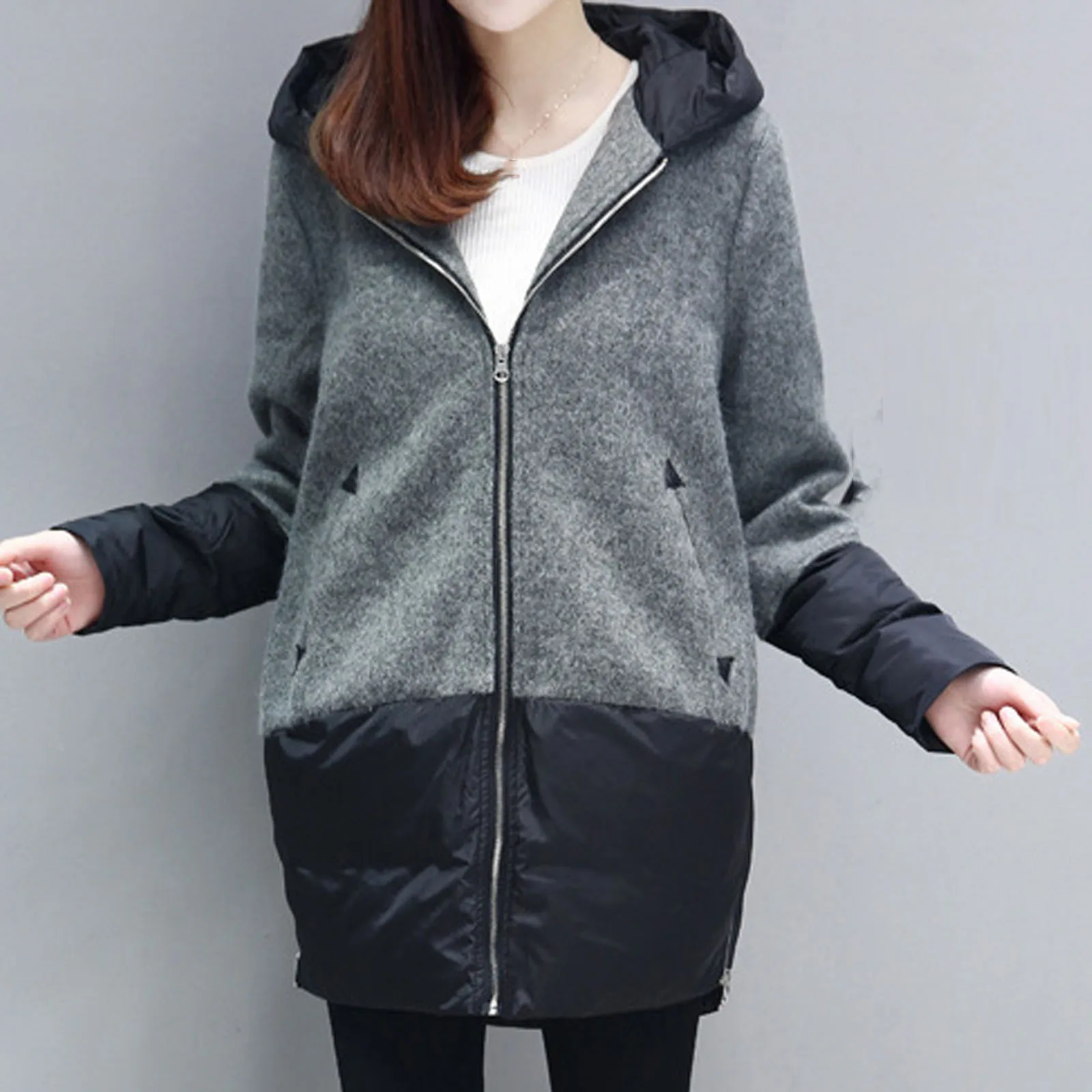 

Fashion Women Patchwork Hooded Parkas Coats Fashion Casual Long Sleeve OverCoat Outwear Winter Tops Female Slim Warm Jackets