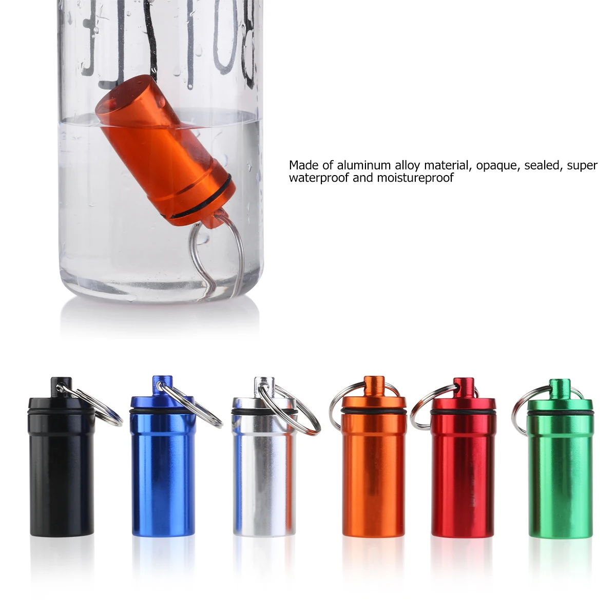 

WINOMO 6pcs Waterproof First Aid Container Pill Holder Keychain Pill Case (Black & Red & Blue & Silver & Orange & Green)