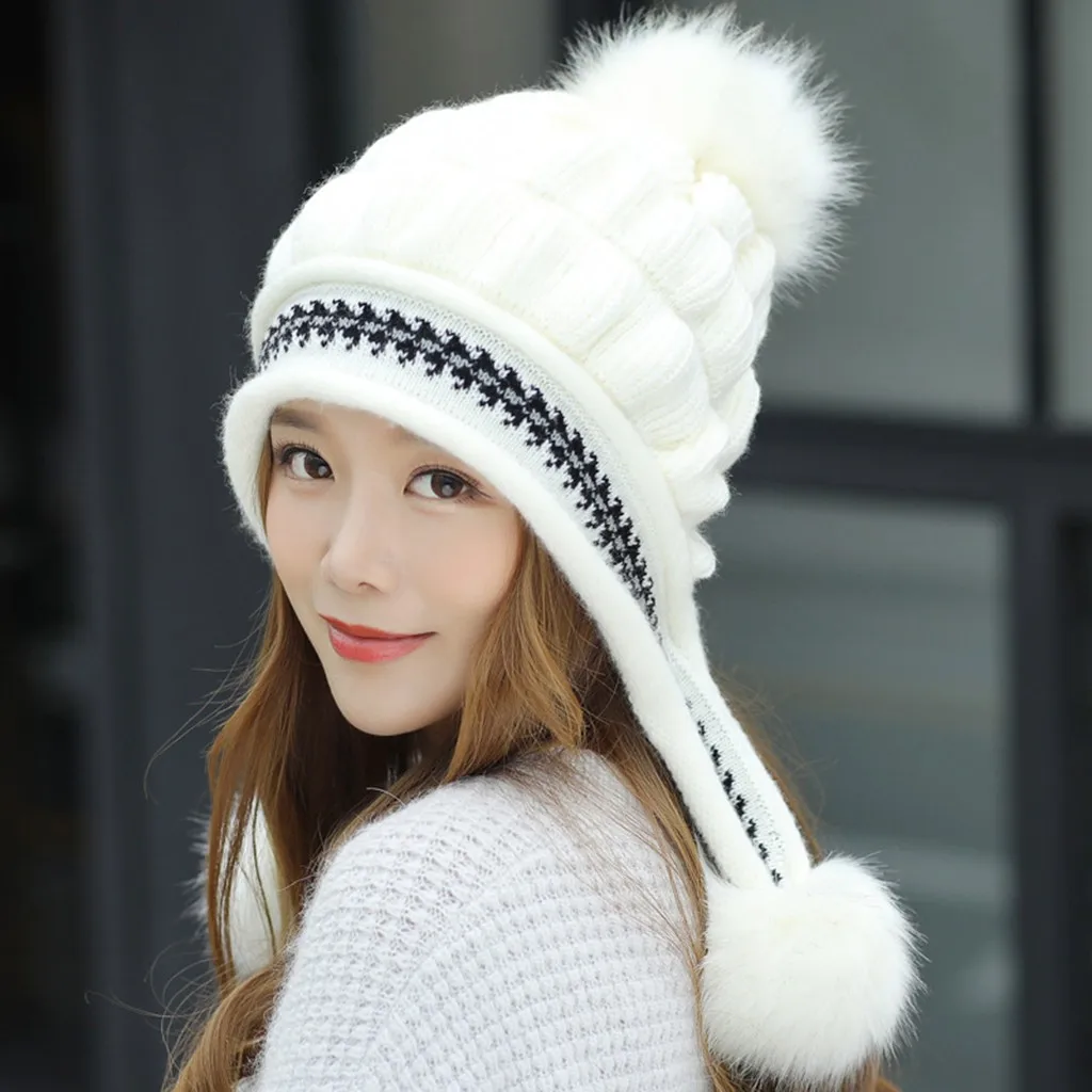 Winter Hat For Women Beanie With Fleece Lining Men Lady Knitted Cap Female Girl Wool Hemming Thick Warm Hats | Аксессуары для