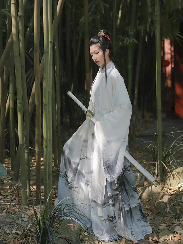 Hanfu Женский китайский традиционный костюм классический династии Цзинь из трех