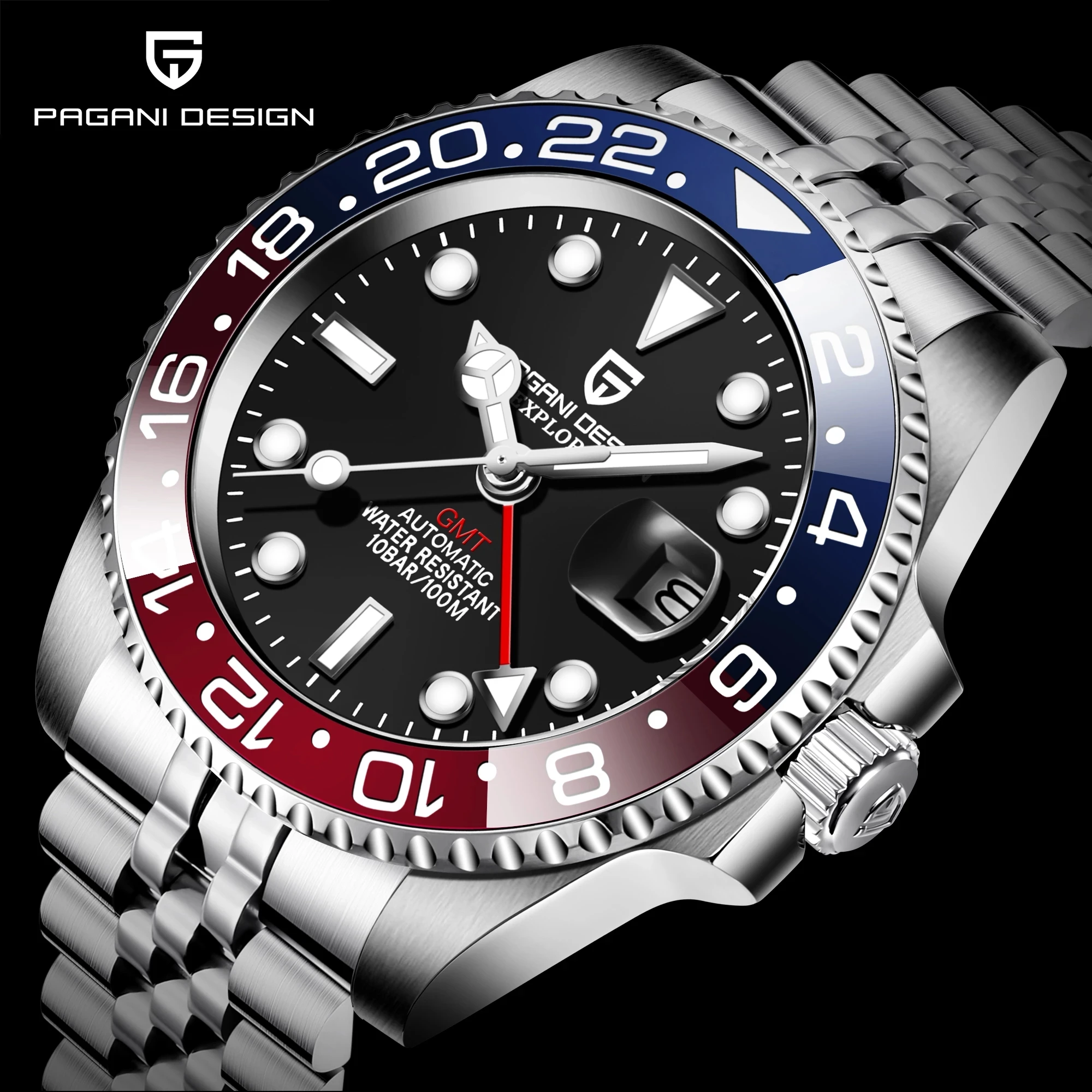Часы наручные PAGANI DESIGN GMT Мужские механические Брендовые спортивные