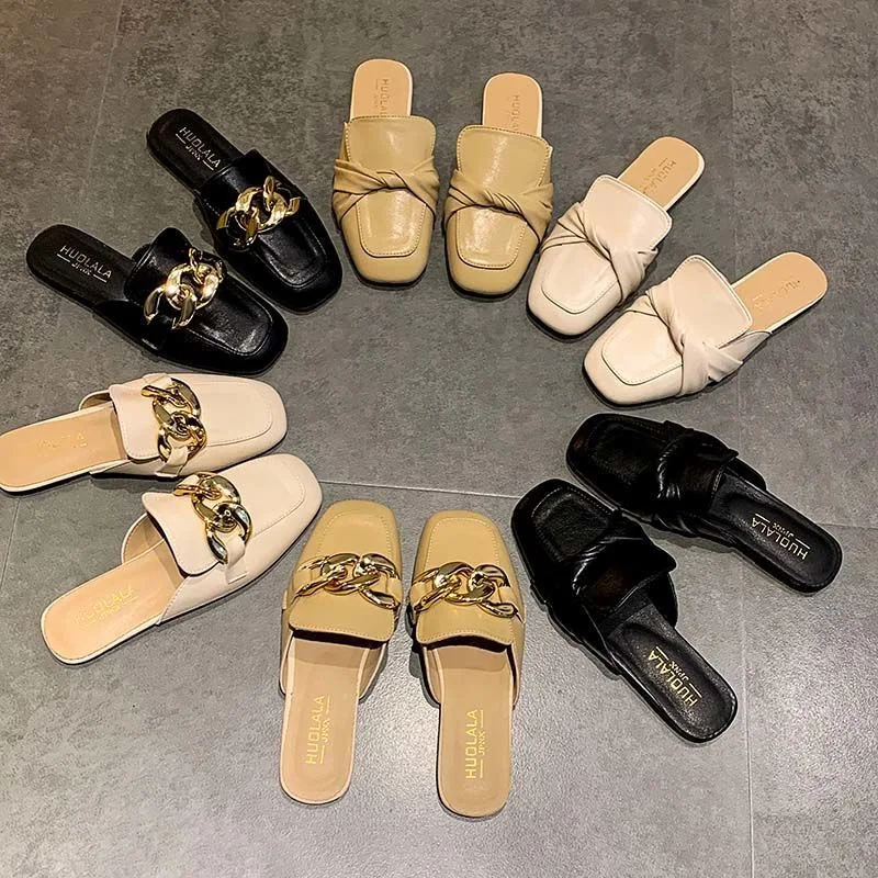 

Apanzu Summer Loafers Women 2021 New High Quality Classic Metal Buckle Comfort Slip-on Casual Daily flat Sandalias For Women