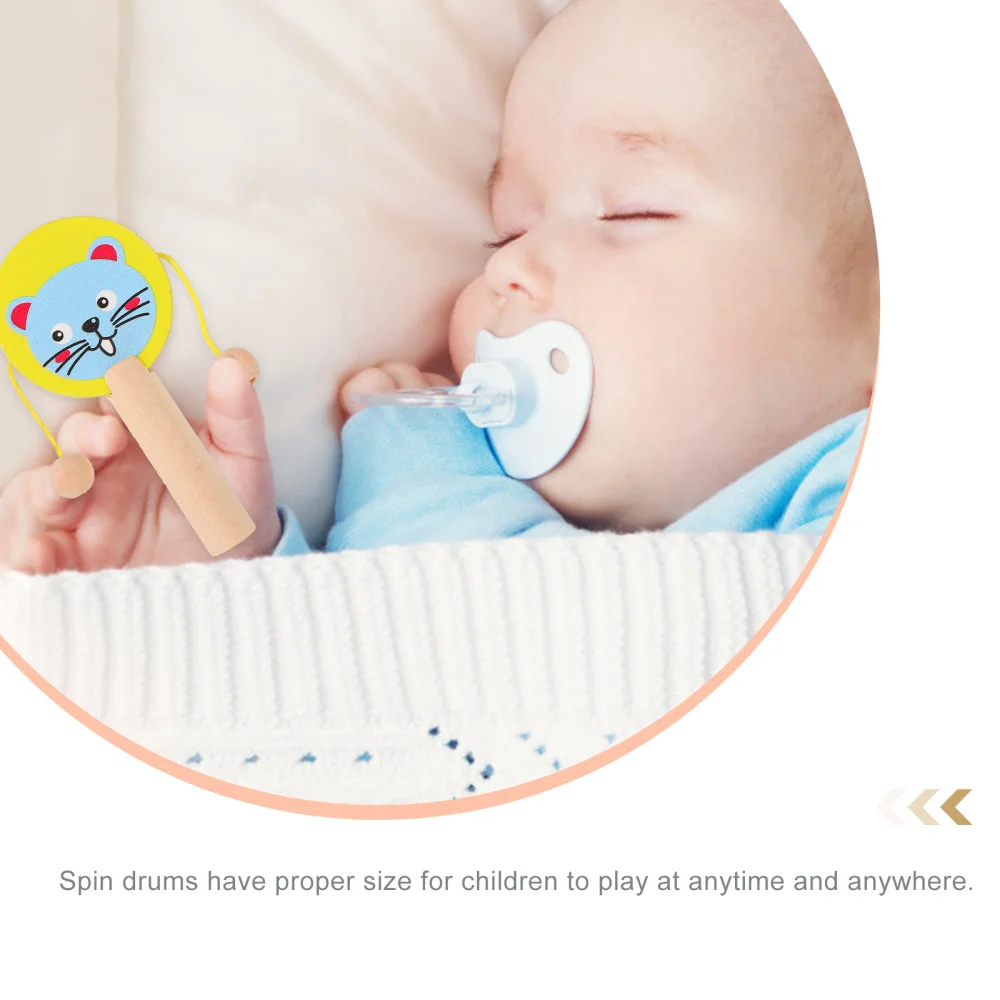 

5Pcs Wooden Cartoon Spin Drums Toddles Animal Rattle Drums for Early Education