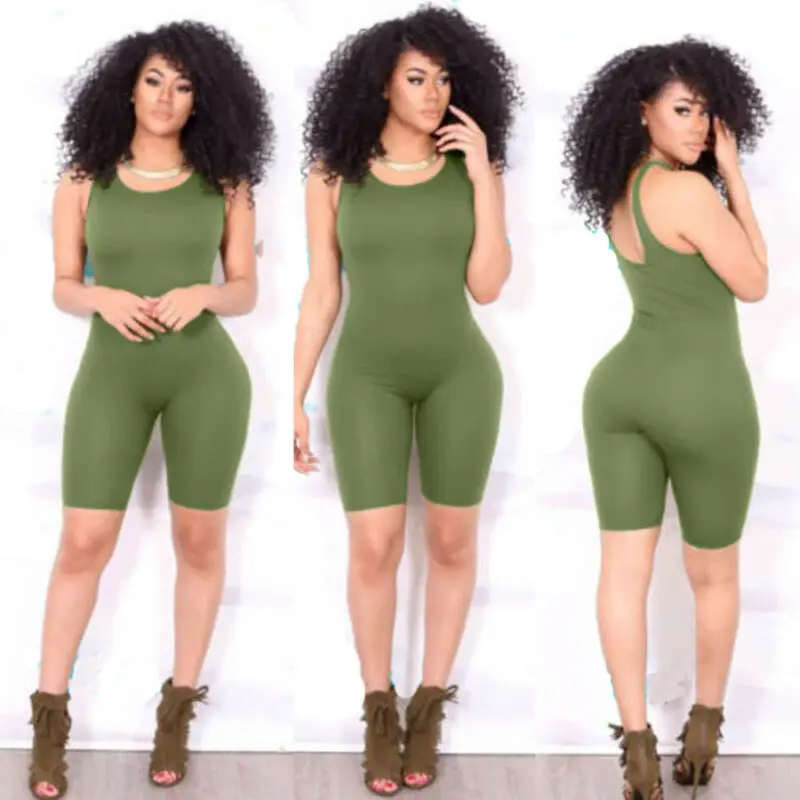 

Women Casual Playsuits Bodycon Sleeveless Romper Skinny Jumpsuit Summer Solid Playsuit