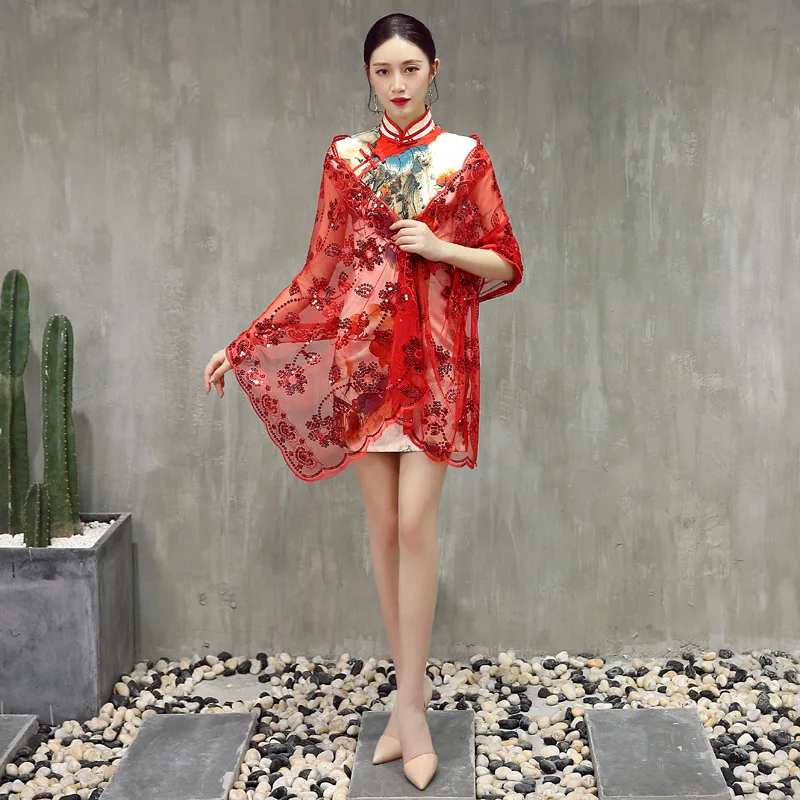 Белое свадебное кружевное болеро с блестками длинное вечернее платье накидка