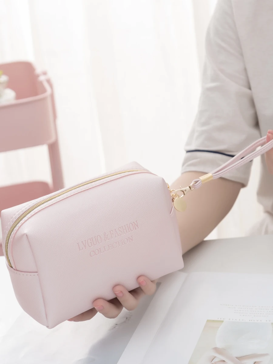 Большая сумка для хранения косметики домашняя организация Розовый матовый