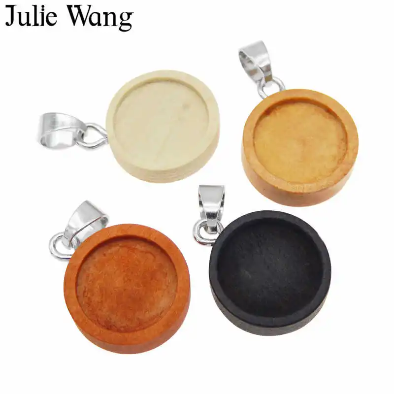 Julie Wang 4 шт. деревянная круглая основа для кабошона настройки с крючками подвески