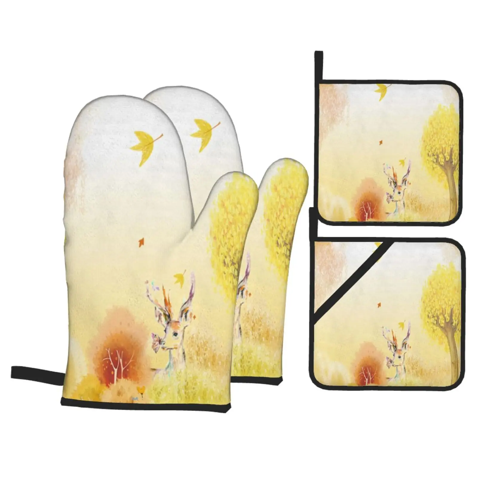 

Oven Mitts 4-piece Set Original Potholders For Baking Hot Grip Gloves and Mittens Heat Resistant Kitchen Glove Bakeware Dining