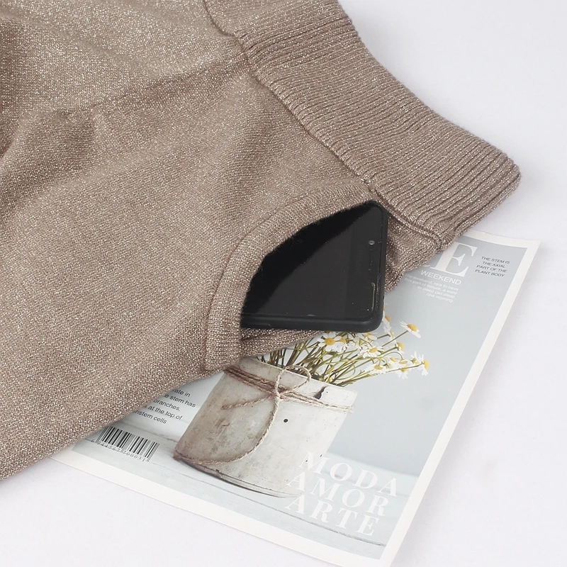 Женский свитер с люрексом костюмы и комплект Повседневные вязаные свитера штаны