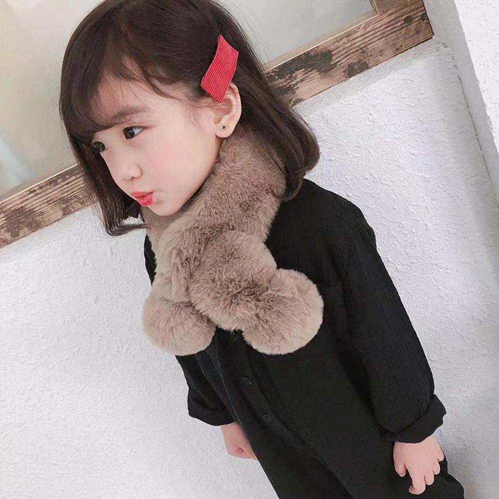 

1 Pcs Lovely Pompom Plush Scarf Soft Children Neck Warmers Solid Color Faux Rabbit Fur Kids Fashion Scarf s Winter Outdoor