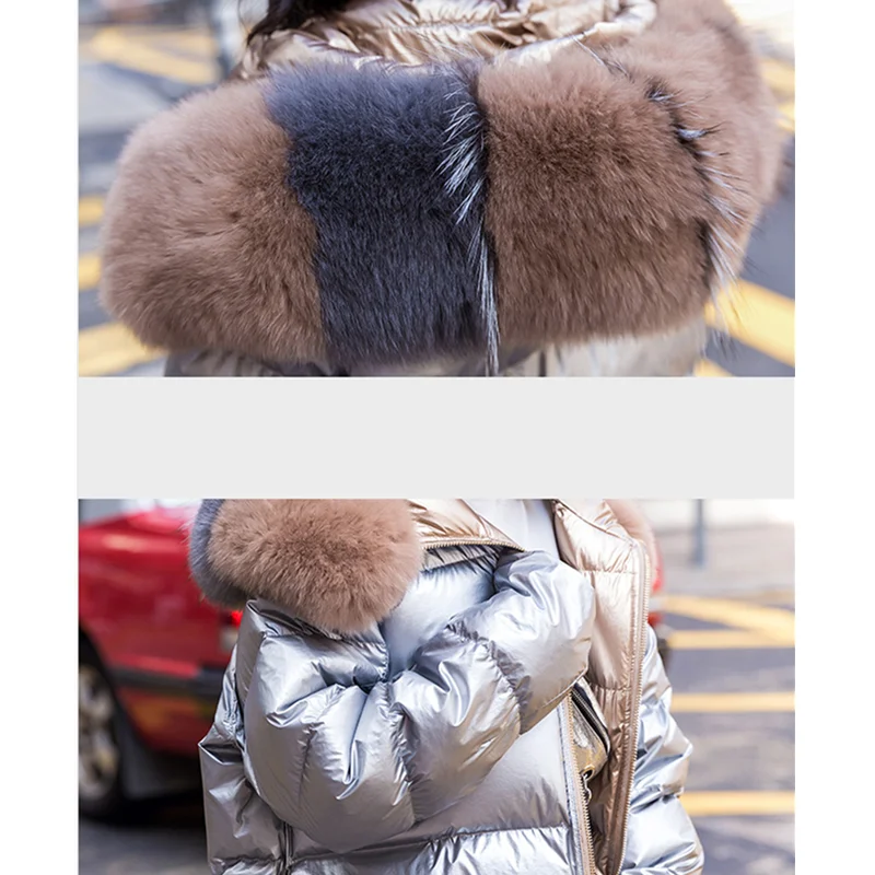 Женская зимняя куртка-пуховик на утином пуху 2020 с большим натуральным лисьим
