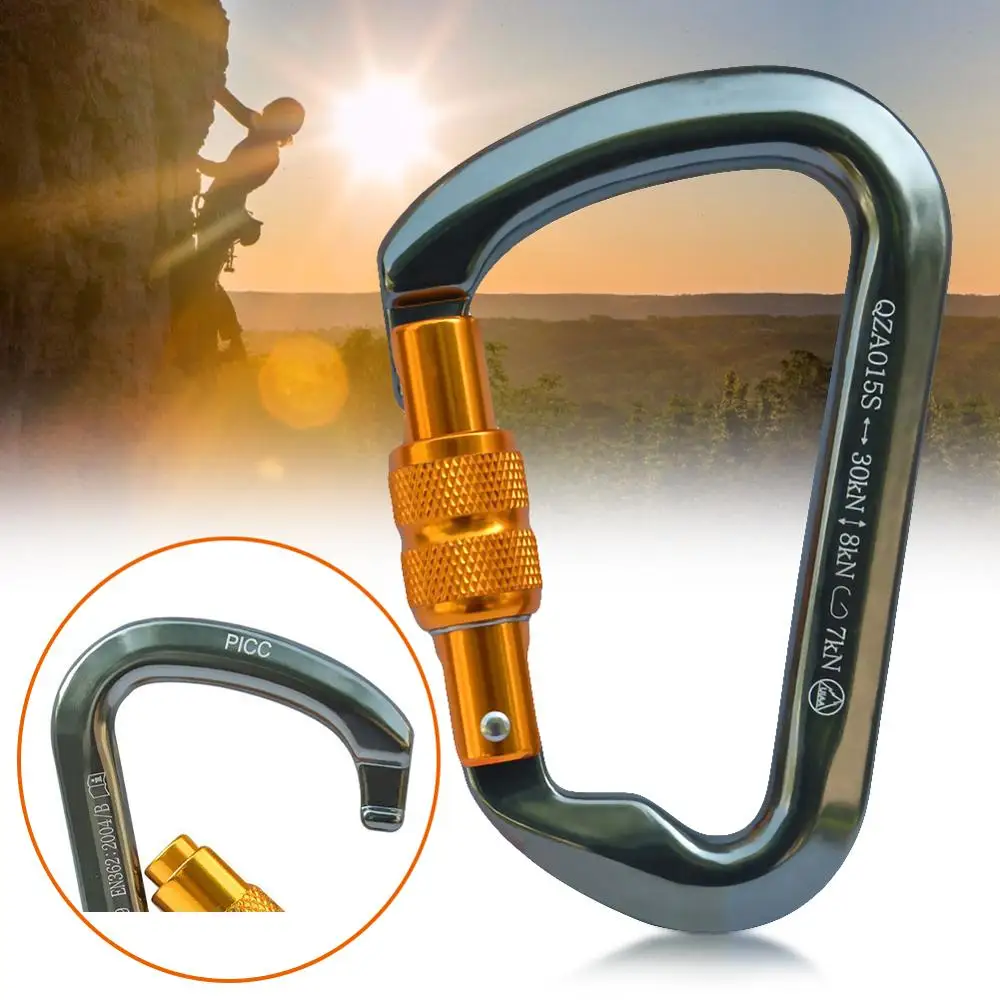 

Professional Carabiner 30KN Screw Door Lock Carabiner D Type Ring Hook Outdoor Downhill Climbing Equipment Safety Hook Dropship