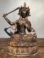 15chinese folk collection old bronze lacquer cinnabar manjushri guanyin with sword sitting buddha enshrine the buddha ornaments