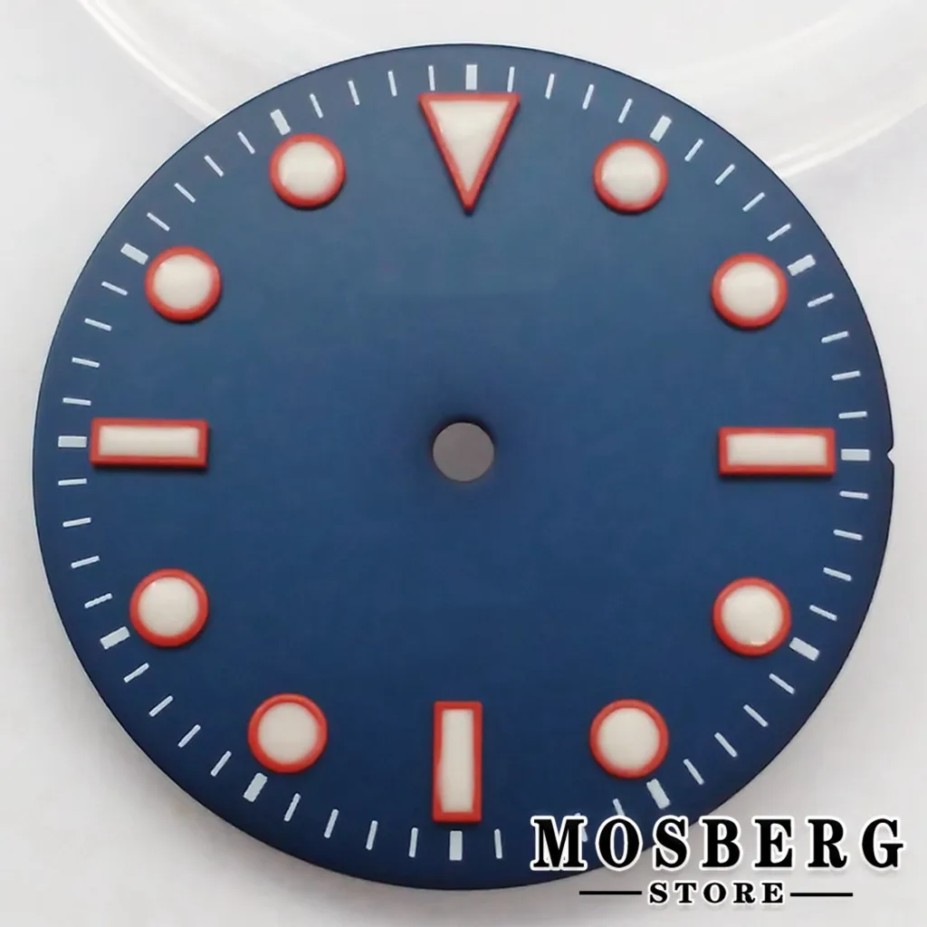 Циферблат часов 29 мм синие стерильные зеленые светящиеся аксессуары для NH35 NH36