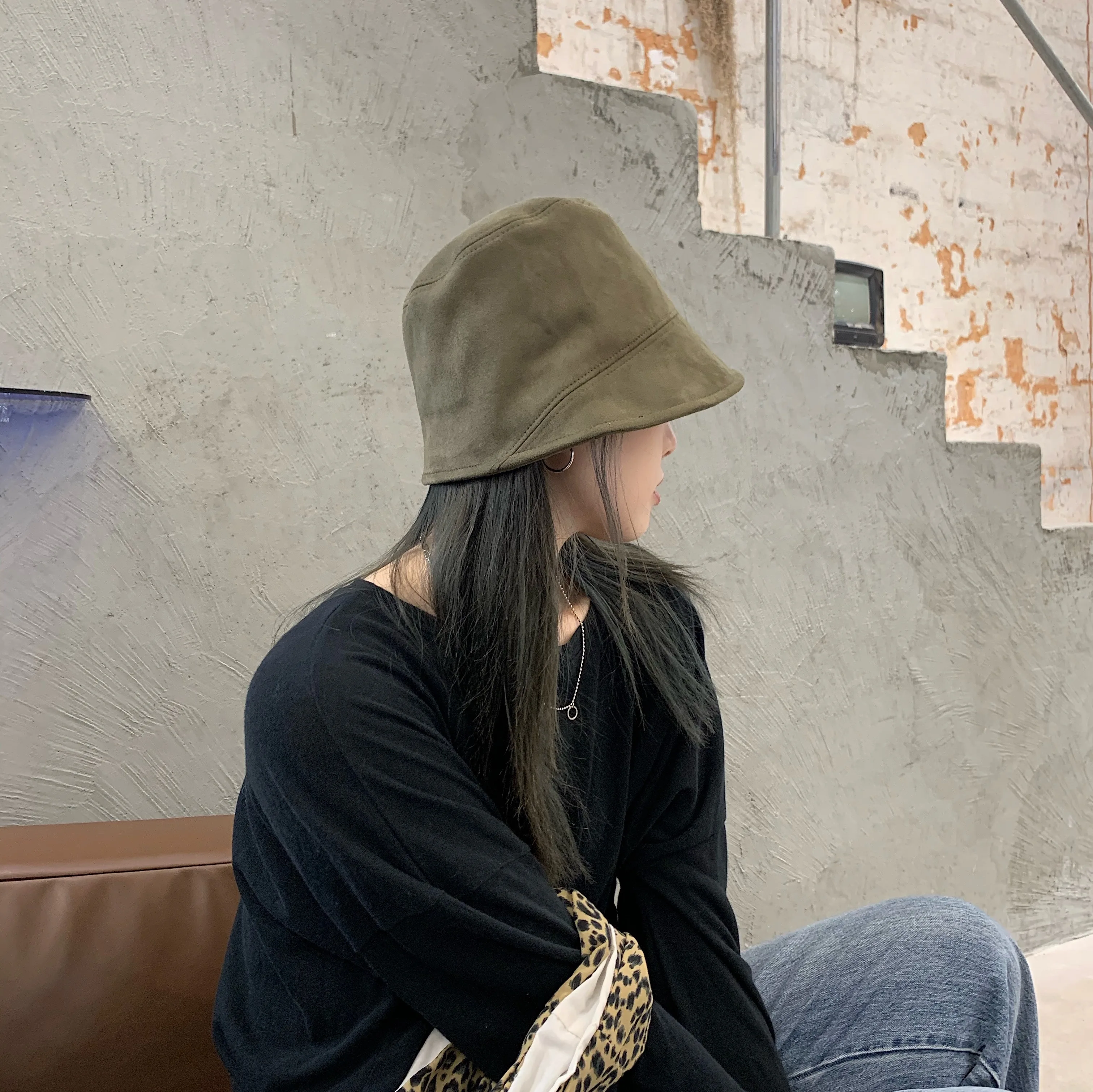 

Without Makeup Face-shading Suede Fisherman Lady Hat Spring Show Face Small Solid Color Bucket Basin Hat Bucket Hat