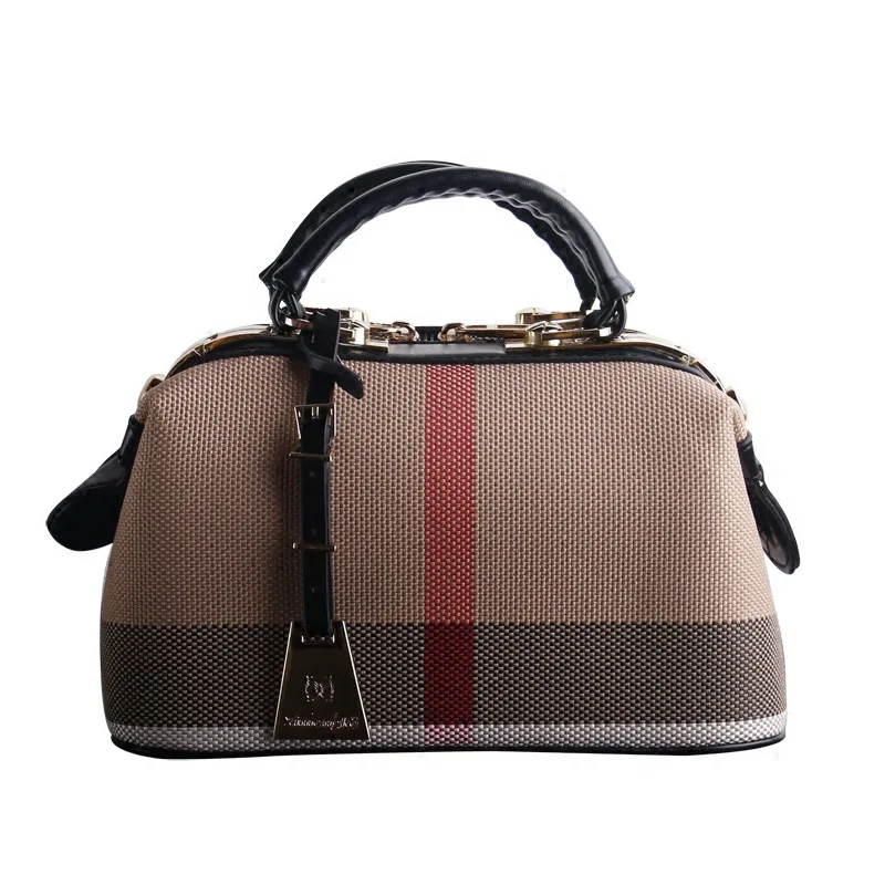 

Canvas Bag 2021 New Fashion One-shoulder Messenger Handbag Handbag Lady Plaid Striped Doctor Bag Purses and Handbags Luxury