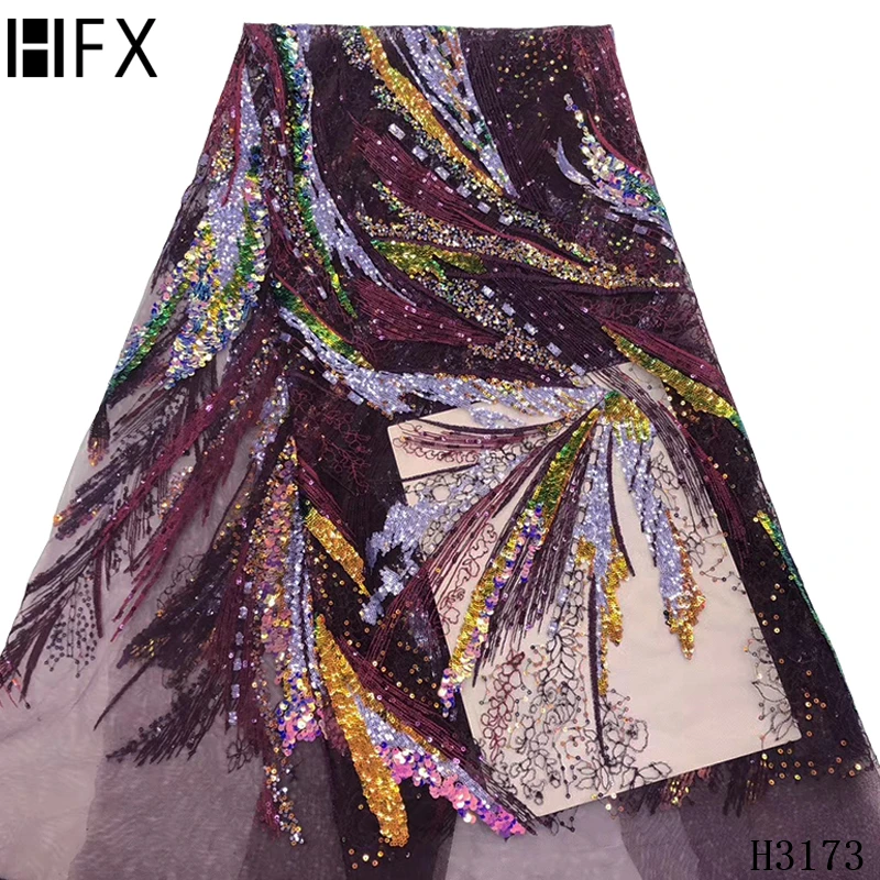 

HFX Latest African Lace Luxury 2020 High Quality Black Sequins Tulle Lace French Lace 5 yards For Nigerian Wedding Dress X3173