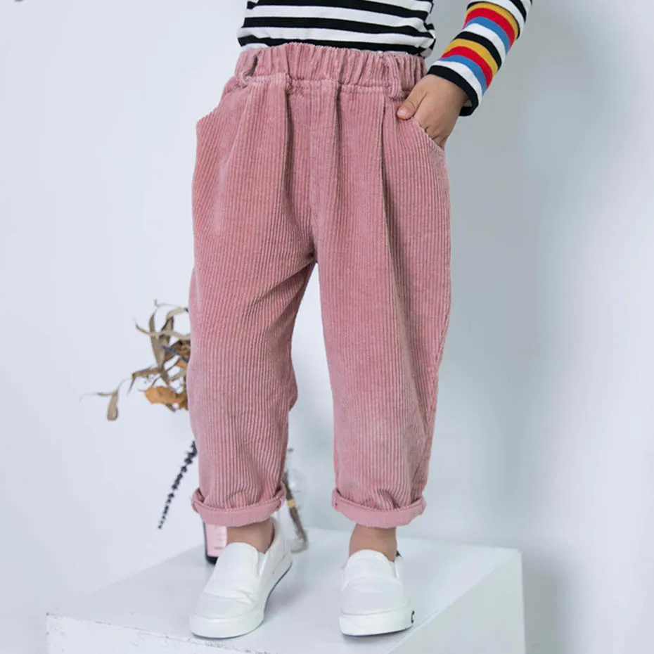 Вельветовые брюки для девочек однотонные спортивные с эластичным поясом детские