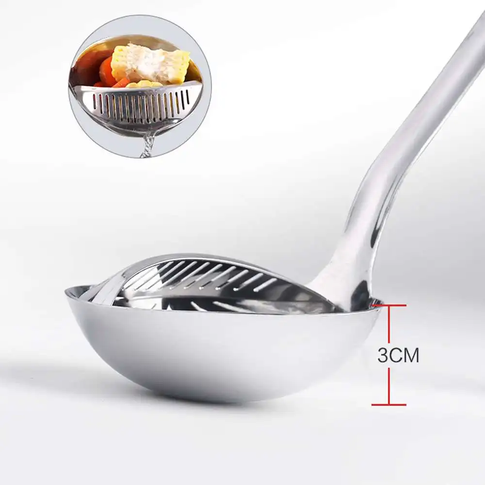 

1pcs 2 in 1 Stainless Steel Porridge Soup Spoons Multi-function Long Handle Dual-use Colander Kitchen Tools Cooking Spoon