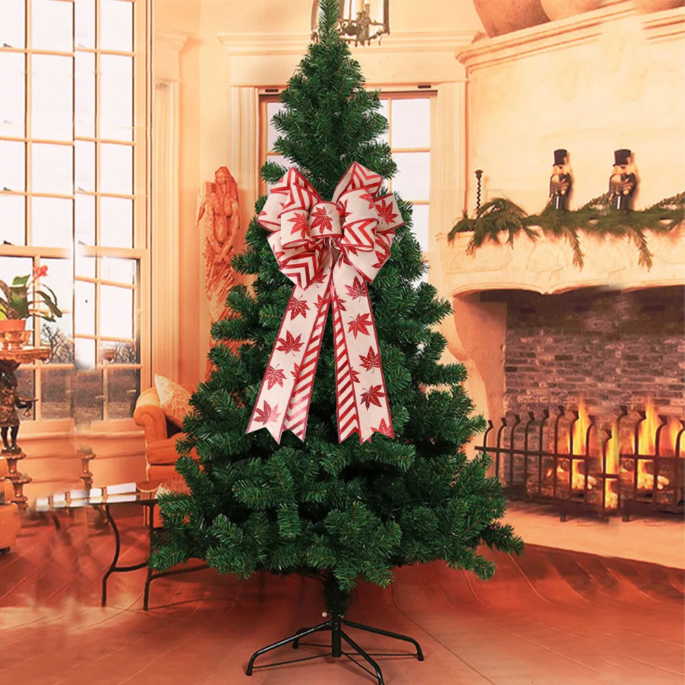 

Hot Sale 28cm Long New Year Christmas Tree Big Bow Pendant, Double Hand-woven Linen Bow for Holiday Parties, Gift Dressing