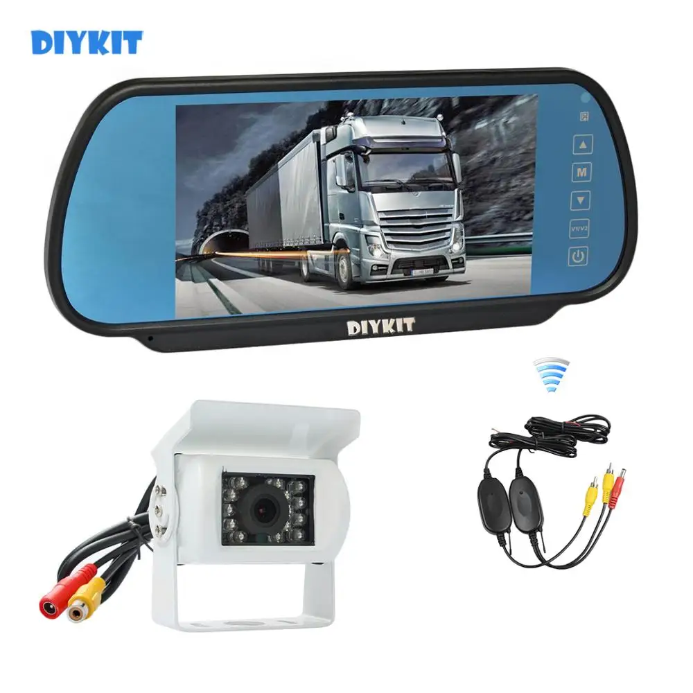 DIYKIT Wireless 12V DC 7&quot HD Mirror Monitor Car Waterproof CCD Rear View Camera White for Truck Caravan Bus Van | Автомобили и