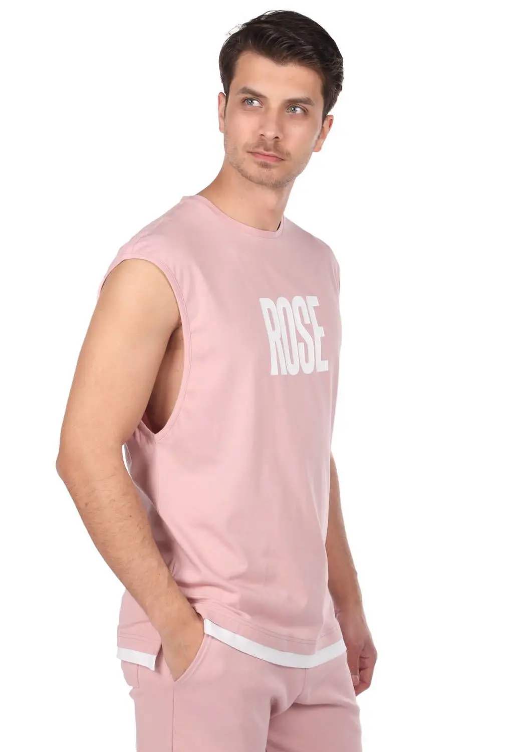 

Rose Printed Sleeveless Mens Crew Neck T-Shirt