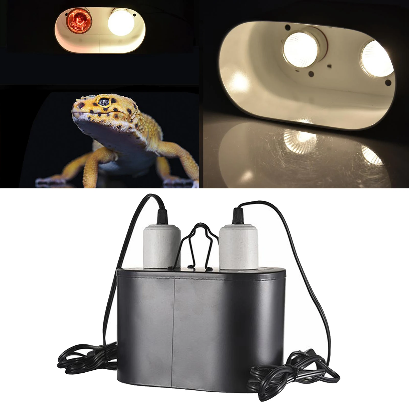 

Pet Reptile Lamp Fixture Dual Dome Heat Light Base E27 for Lizard Terrarium