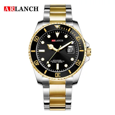 gold-black Новые модные мужские s часы золотые Стальные кварцевые наручные часы для мужчин зеленые мужские спортивные часы мужские ARLANCH Relogio Masculino - Цвет: gold-black