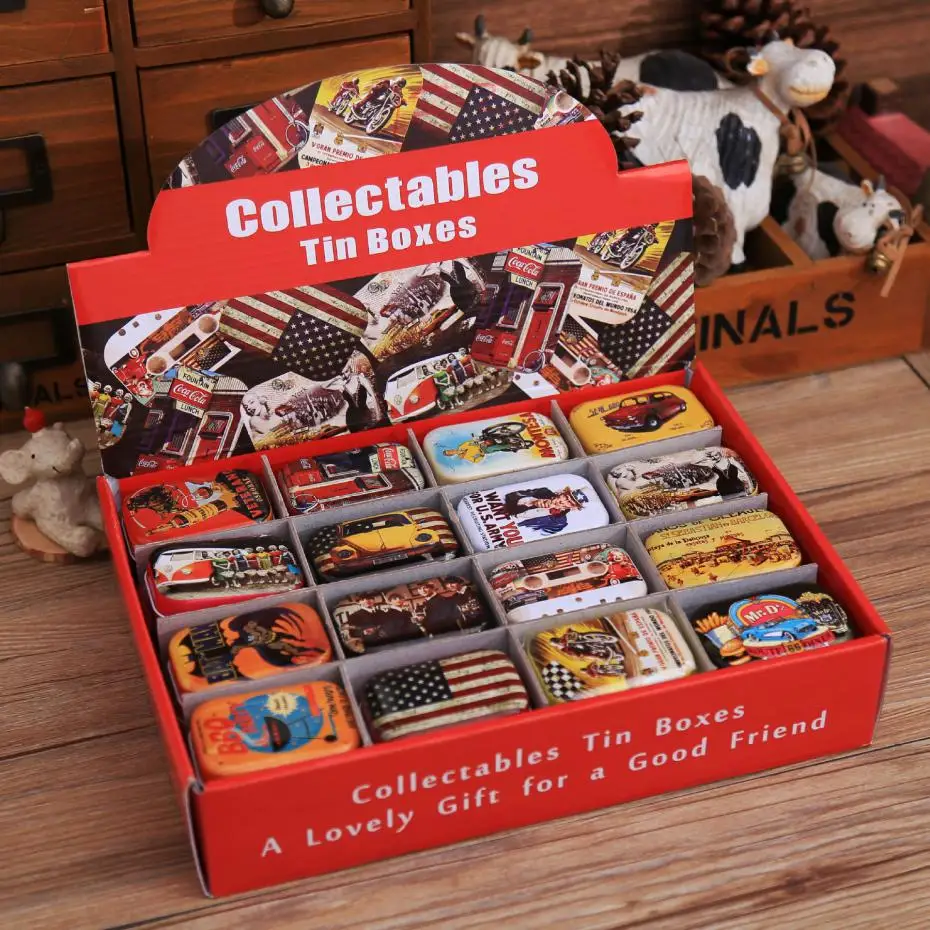 

5.5*4*2.5cm Vintage Cartoon Tin Box Candy Pill Chutty Mini Storage House Decoration Collectables Display Pattern Random